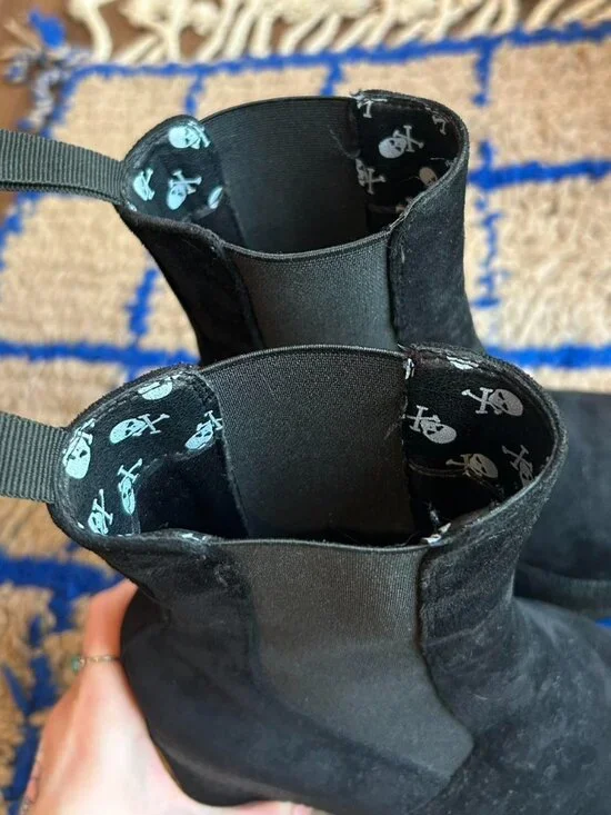 Black la moda Levitate faux suede chunky goth mega platform bootie ankle boots - Picture 3 of 8